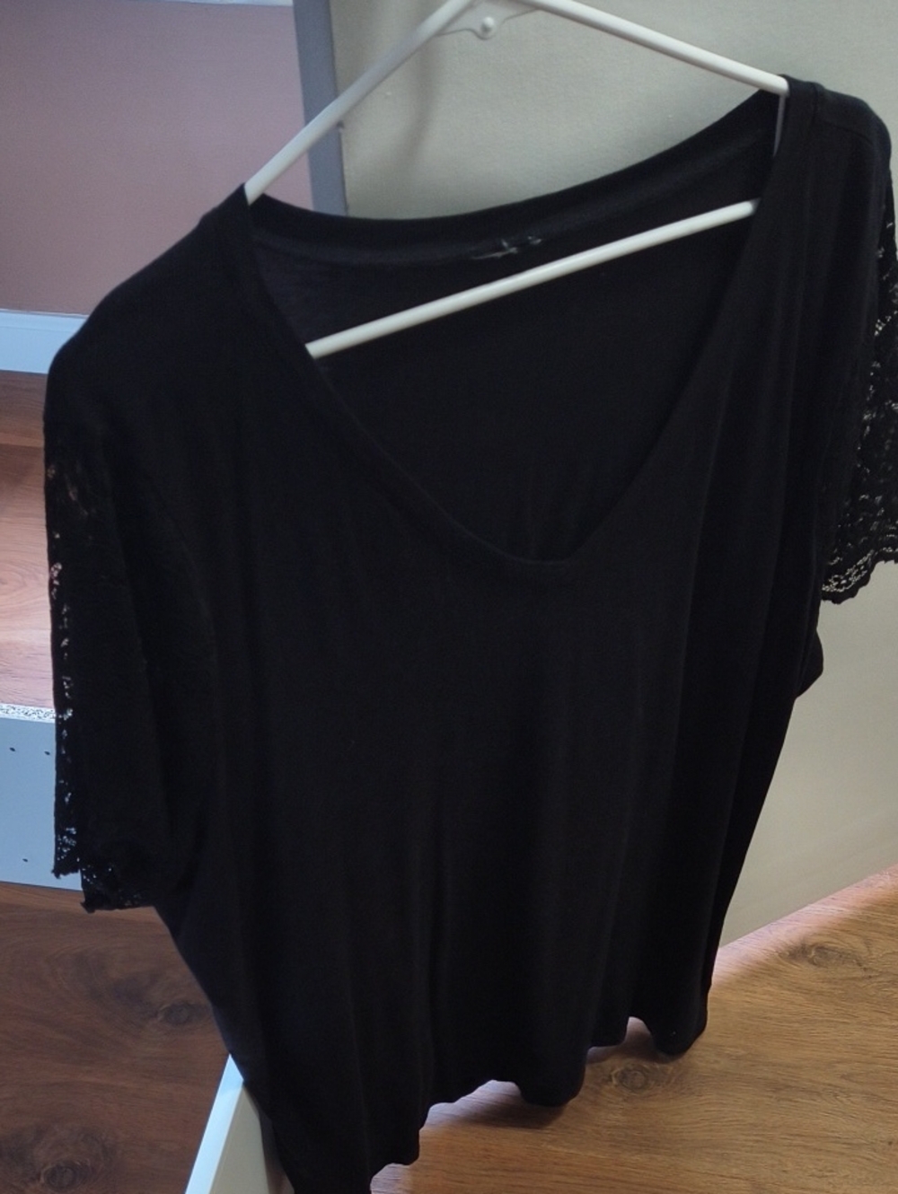 Black Women's V-Neck Top with Lace Sleeves